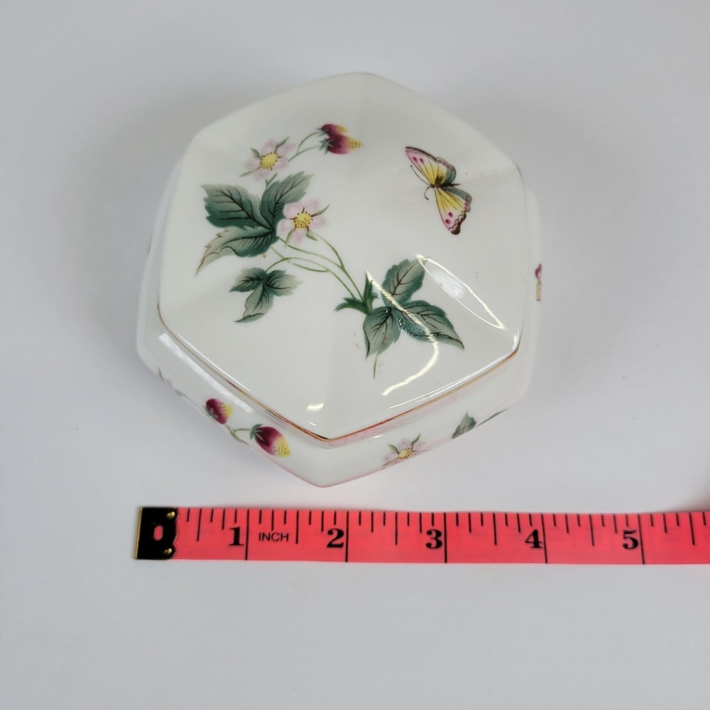 Vtg St. Michael Ashbourne Trinket Vanity Box Fine China Floral Butterfly Hexagon - Picture 8 of 9